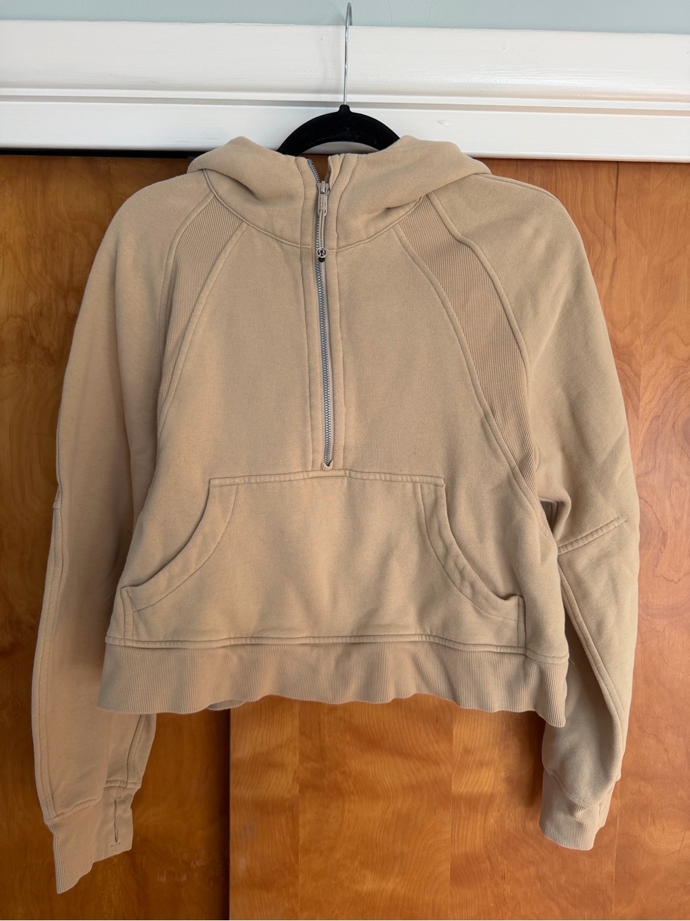Lululemon Scuba Cropped Half-Zip Hoodie in Tan